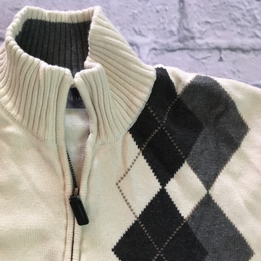Oscar de la Renta XL Cotton 1/4 Zip Sweater Argyle